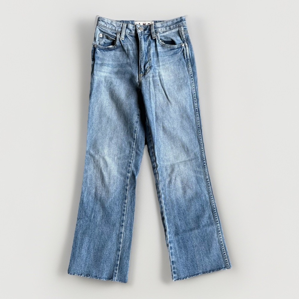 AMO Denim High Rise Kick Crop Jeans Topanga Wash Size 25 26x25 $295 Rip AS-IS